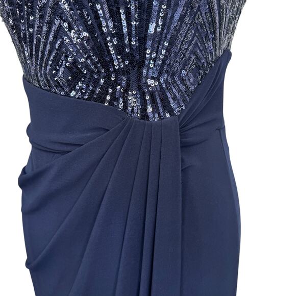 Lauren Ralph Lauren Sequin Mock Neck Evening Gown Navy Sz 12 Formal Maxi $240 - Picture 7 of 16